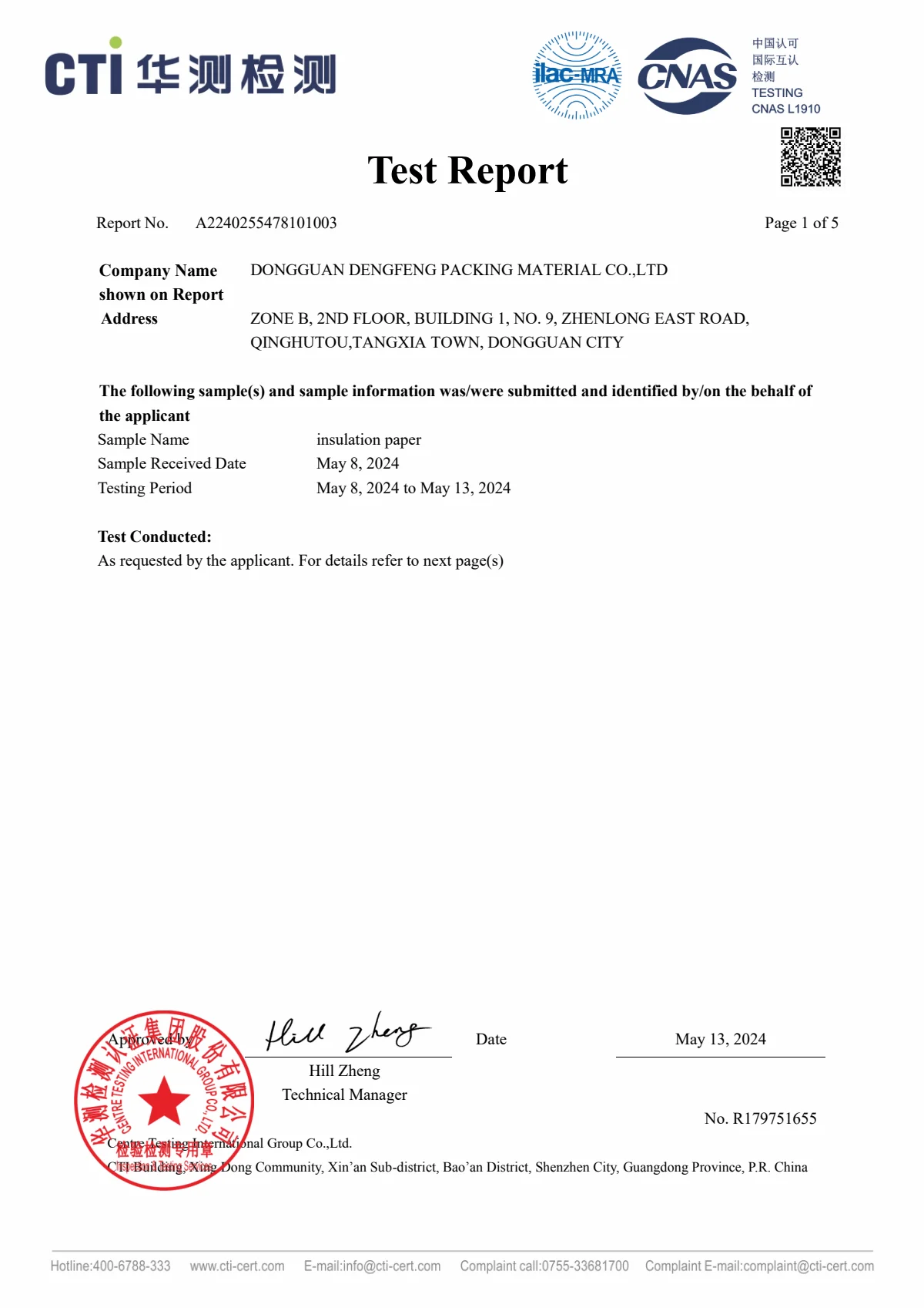 Halogen test report for insulation paper