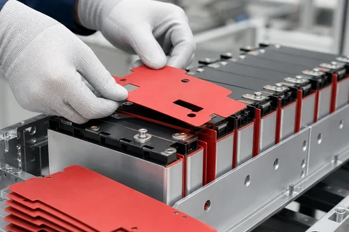 Custom Red Vulcanized Fiber Insulation for an EV Battery Module